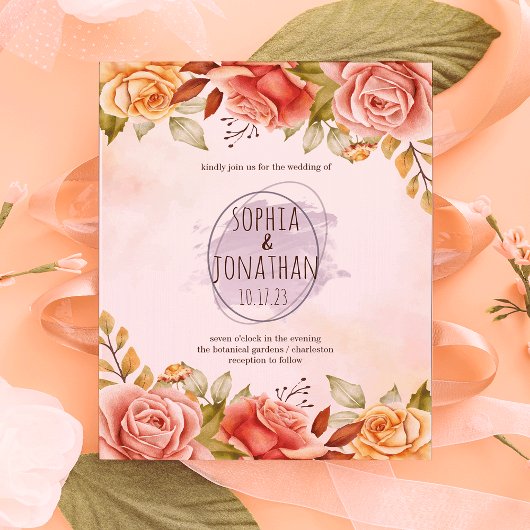 Real Oranje Floral Waterverf Wedding Invitation Kaart