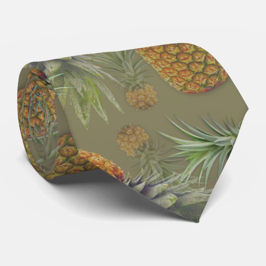 Real Pineapples Pattern Sage Stropdas (Opgerold)