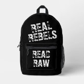 Real Rebels Read Raw, Cool Black Bedrukte Rugzak (Voorkant)