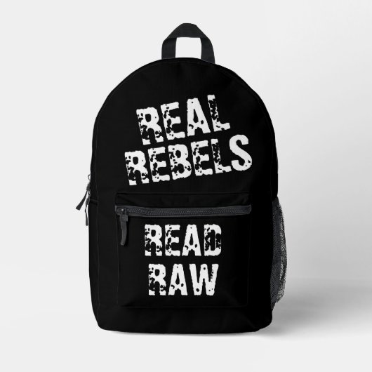 Real Rebels Read Raw, Cool Black Bedrukte Rugzak (Voorkant)