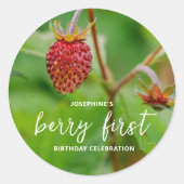 Real Red Strawberry Photo Berry First Birthday Ronde Sticker (Voorkant)