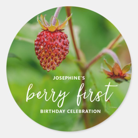 Real Red Strawberry Photo Berry First Birthday Ronde Sticker (Voorkant)