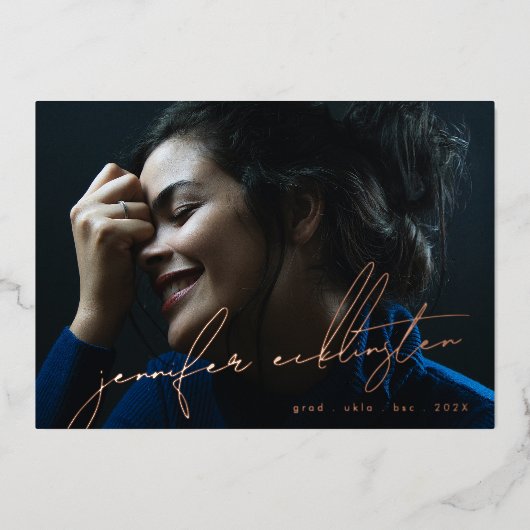 Real Roos Gold Editable Photo Template Afstuderen Folie Uitnodiging (Voorkant)