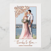 Real Roos Gold Floral Lijst 2 Foto Bedankt Quote Folie Uitnodiging (Voorkant)