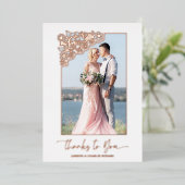 Real Roos Gold Floral Lijst 2 Foto Bedankt Quote Folie Uitnodiging (Staand Voorkant)