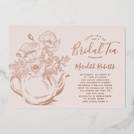 Real Roos Gold Floral Teapot Vrijgezellenfeest Tea Folie Uitnodiging