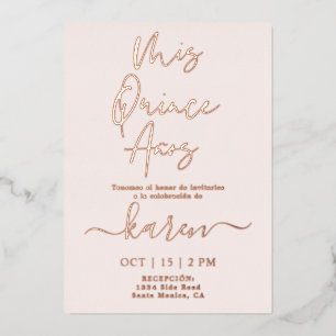 Real Roos Gold Foil Quinceañera Invitation Folie i Folie Uitnodiging