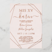 Real Roos Gold Foil Quinceañera Uitnodiging (Voorkant)