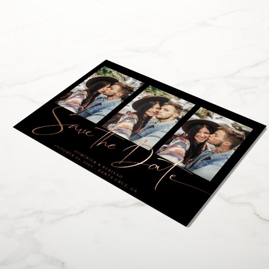 Real Roos Gold Handwrite Sla de datum op Folie Uitnodiging (Gedraaid)