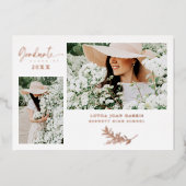 Real Roos Gold Trendy Branches Afstuderen 2 Foto's Folie Uitnodiging (Voorkant)