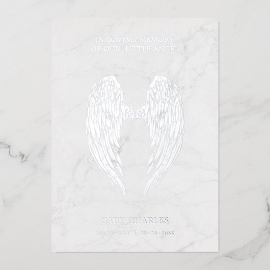 Real Silver Angel Wings op Marble Background Metal Folie Uitnodiging (Voorkant)