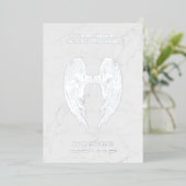 Real Silver Angel Wings op Marble Background Metal Folie Uitnodiging (Staand Voorkant)