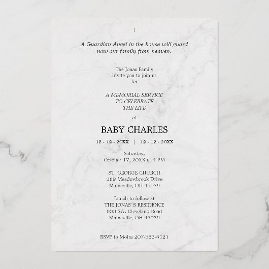 Real Silver Angel Wings op Marble Background Metal Folie Uitnodiging (Achterkant)