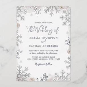 REAL SILVER FOIL Blush Snowflake Weddenschap Folie Uitnodiging