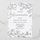 Real Silver Foil Flowers Elegant Quinceanera Party Folie Uitnodiging (Voorkant)