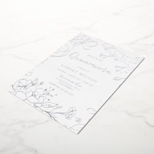 Real Silver Foil Flowers Elegant Quinceanera Party Folie Uitnodiging (Gedraaid)