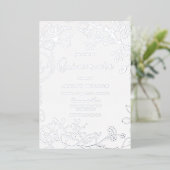 Real Silver Foil Flowers Elegant Quinceanera Party Folie Uitnodiging (Staand Voorkant)