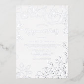 Real Silver Foil Flowers Engagement Party Elegant Folie Uitnodiging (Voorkant)