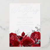 Real Silver Foil Red Roses Wedding Folie Uitnodiging (Voorkant)