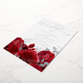 Real Silver Foil Red Roses Wedding Folie Uitnodiging (Gedraaid)