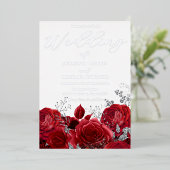 Real Silver Foil Red Roses Wedding Folie Uitnodiging (Staand Voorkant)