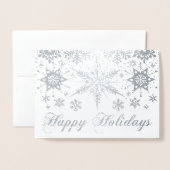 REAL Silver Foil Snowflakes Prettige feestdagen ka Folie Kaarten (Voorkant met envelop)