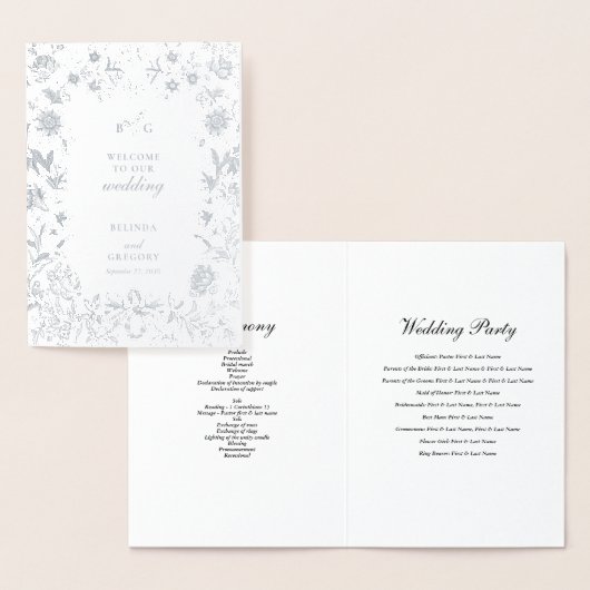Real Silver Foil Wedding Order of Service Programm Folie Kaarten (Display)