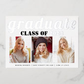 Real Silver folie Class of 2023 afstuderen foto Folie Uitnodiging (Voorkant)