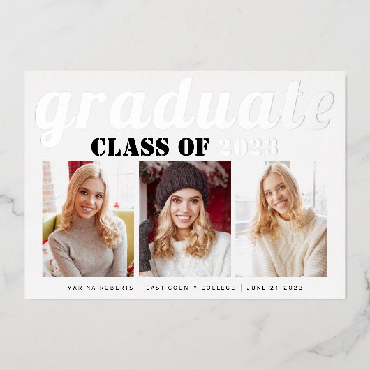 Real Silver folie Class of 2023 afstuderen foto Folie Uitnodiging (Voorkant)