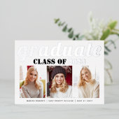 Real Silver folie Class of 2023 afstuderen foto Folie Uitnodiging (Staand Voorkant)