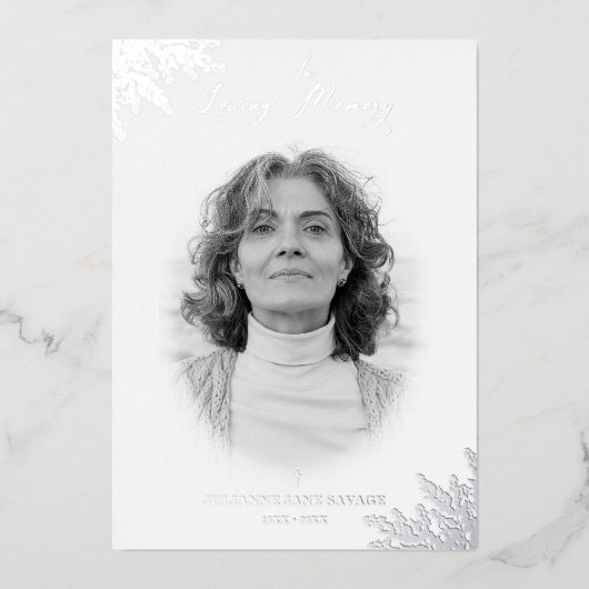 Real Silver Funeral Black White Photo Remembryo Folie Uitnodiging (Voorkant)