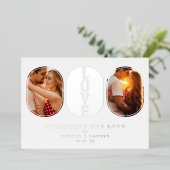 Real Silver Love Quote Wedding 2 Photos Couple Folie Uitnodiging (Staand Voorkant)