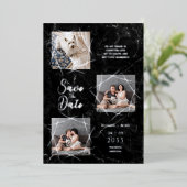 Real Silver Three Photos Dog Wedding Faux Marble Folie Uitnodiging (Staand Voorkant)