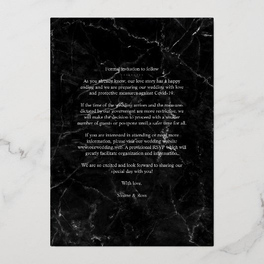 Real Silver Three Photos Dog Wedding Faux Marble Folie Uitnodiging (Achterkant)