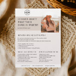 Real State Business Home Waardering Bruin Flyer<br><div class="desc">Nieuwsgierig naar wat je huis waard is? Deze professioneel ontworpen flyer is de perfecte tool voor makelaars die gepersonaliseerde huiswaarderingsdiensten aanbieden. Aan de bovenkant, toon trots uw logo om merkherkenning op te bouwen. Net onder de bewerkbare kop, Curious About What Your Home is Worth?, trekt de aandacht, naast je foto...</div>