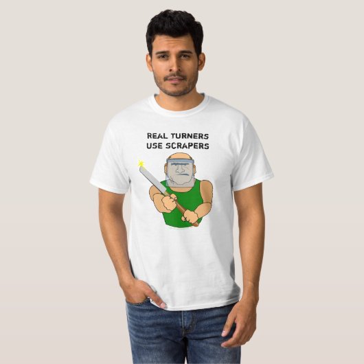 Real Turners UseScrapers Funny WoodkeerCartoon T-shirt (Voorkant volledig)