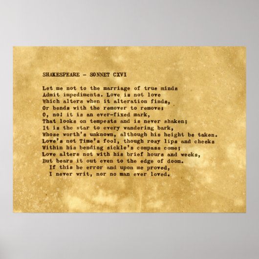 Real Typewriter Shakespeare Sonnet 116 (CXVI) Poster (Voorkant)