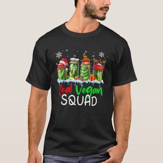 Real Vegan Squad Santa Elf Reindeer Pickle Cans Xm T-shirt (Voorkant)