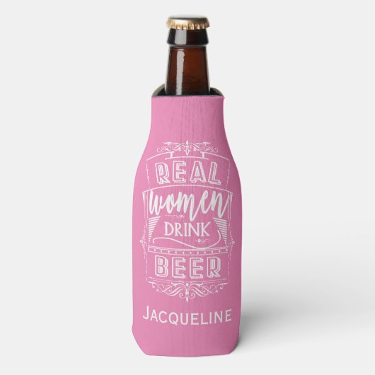 Real Women Drink Beer Pink Flesjeskoeler (Fles Voorkant)