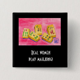 Real Women Play Mahjong Vierkante Button 5,1 Cm