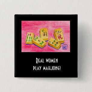 Real Women Play Mahjong Vierkante Button 5,1 Cm