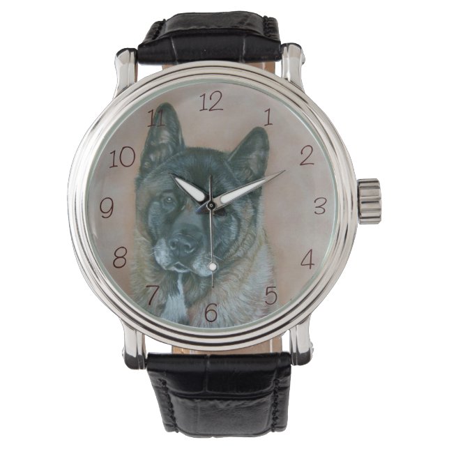 realiberaal schilderij van zwarte gelaat akita dog horloge (Voorkant)