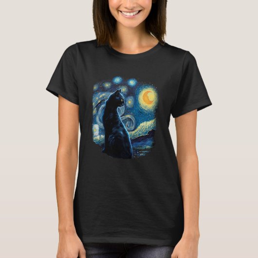 Realistic Black Cat Kitten in the space Kitten or T-shirt (Voorkant)