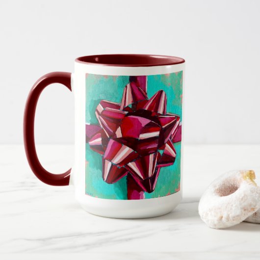 Realistic Bow Painting - Holiday Decor Mok (Met donut)