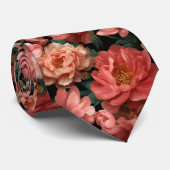 Realistic Coral Peony Floral Pattern Stropdas (Opgerold)