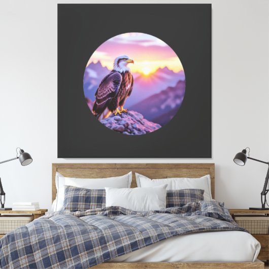 Realistic Eagle on Rock – Majestic Wildlife Scene Canvas Afdruk (Insitu (Slaapkamer))