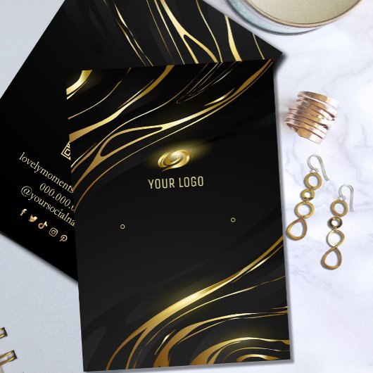 Realistic elegant Black Gold Hair Earring Display Visitekaartje