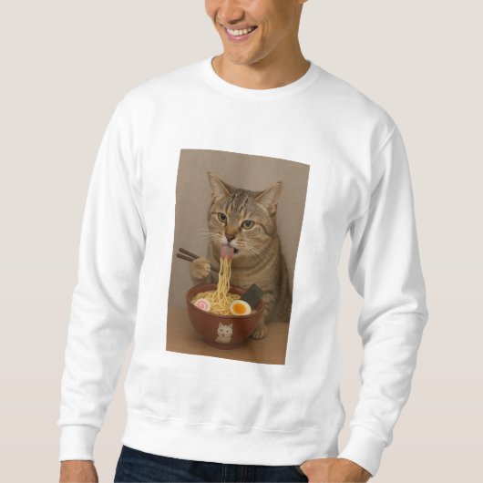 Realistic Funny Cat Eating Ramen | Graphic Tee Trui (Voorkant)