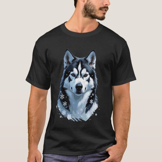 Realistic Husky Winter Portrait with Snowflakes T-shirt (Voorkant)