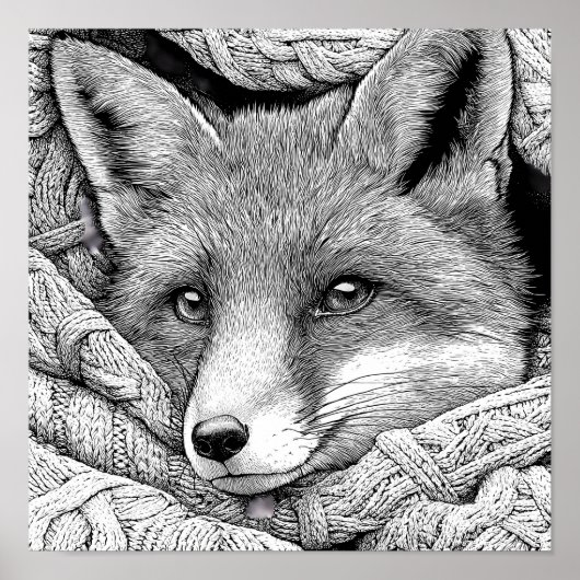 Realistic Knitted Christmas Stocking Fox Coloring  Poster (Voorkant)